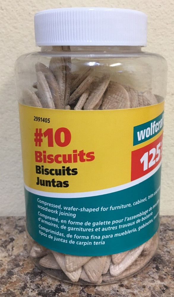 Wolfcraft 2991405 #10 Compressed Wafer-Shaped Wood Joining Biscuits 125 Pc. Jar