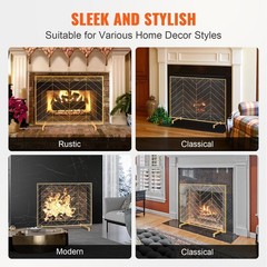 Fireplace Screen Single Panel, Sturdy Iron Mesh Fireplace Screen, 38.6″(L) x29.8
