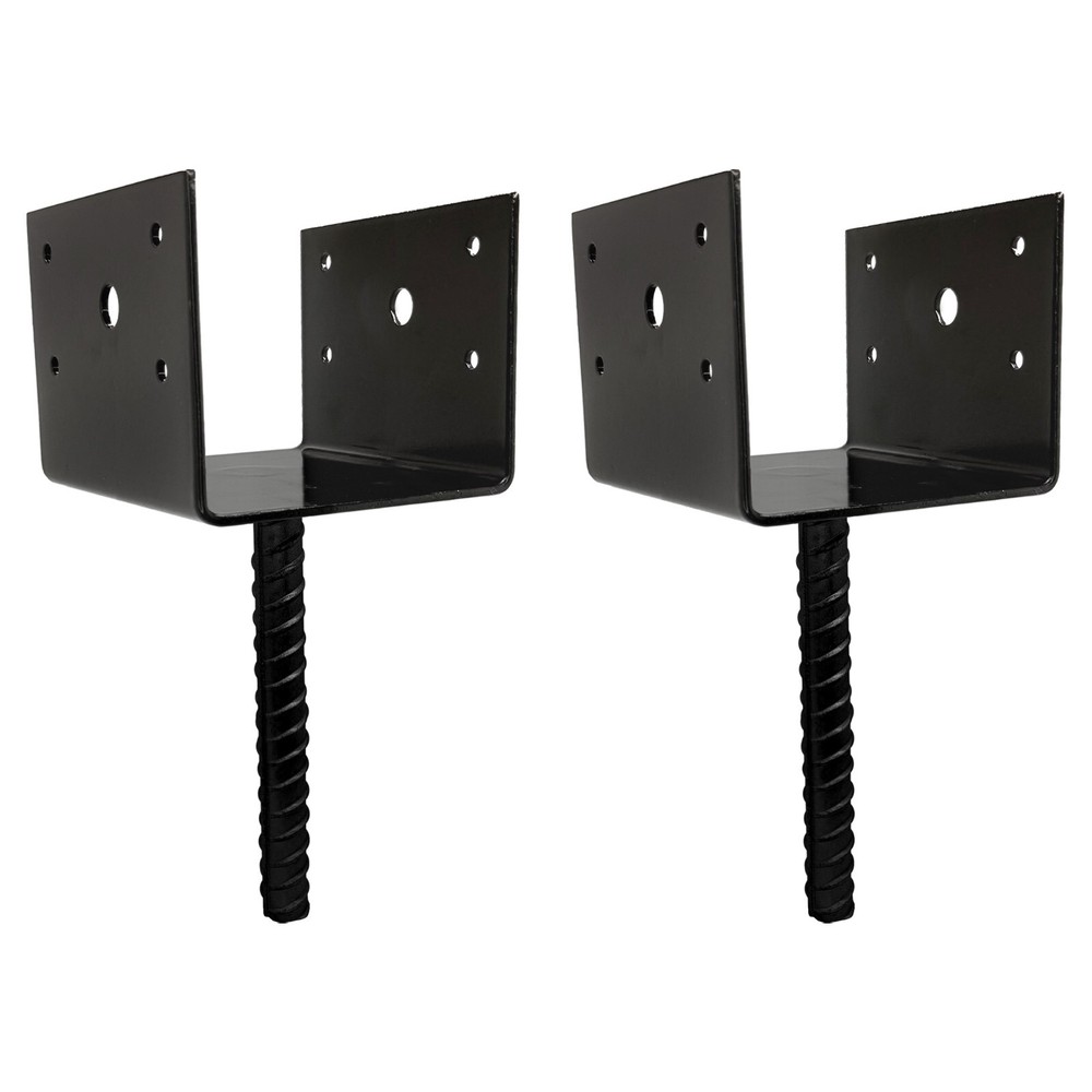 U Shaped 6×6 Deck Post Concrete Anchor Spike Fence Base, Black Powder Coated (2)