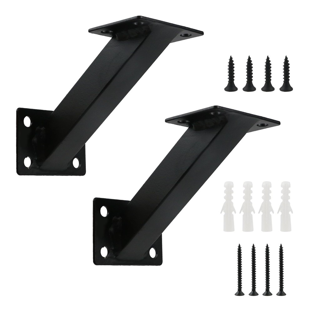 2 Pcs Black Handrail Brackets Stair Railing Bracket for Indoor Stairs Home