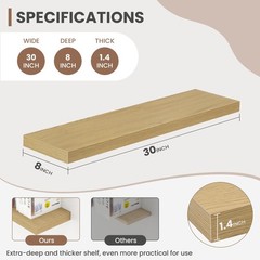 Acovy 30 Inch Floating Shelves, 8 Inch Deep Floating Shelves for Wall, Hangin…