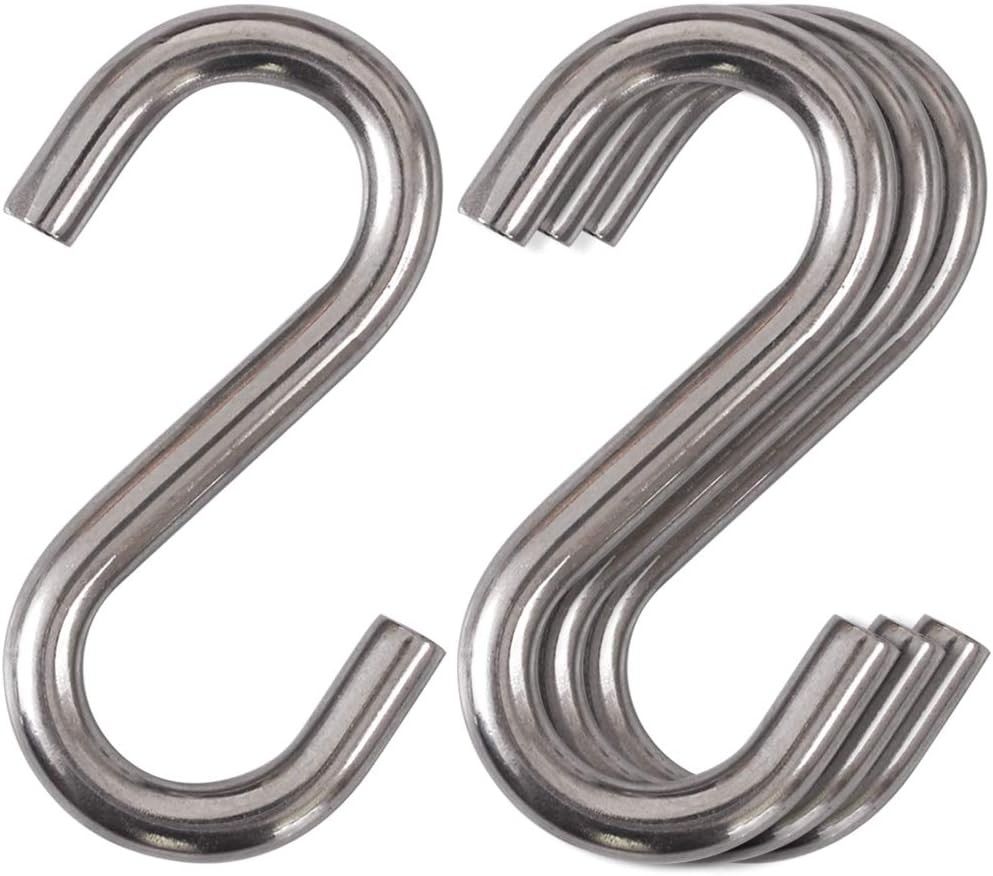 4 Pack Heavy-Duty 304 Stainless Steel S Hooks 3.3 Inch Industrial Utility Hooks