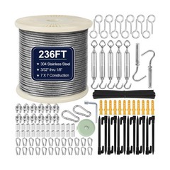 1/8″ Wire Rope Kit 236FT Stainless Steel Aircraft Cable with M5 Turnbuckles, …