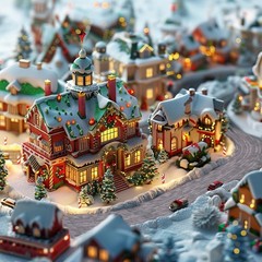 4 Pcs Christmas Village Red Brick Road, 47.2 x 4.7 Inch Miniature Street Land…