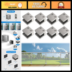 8 PCS Stainless Steel Brushed Glass Railing Clamps, Square Flat Back Brackets 8m