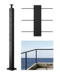 Cable Railing Post, 36x2x2 Inch Corner Railing Post, with L-Shaped Pre-Drilled H