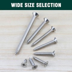 #6 x 1 (100 pcs) Flat Head Sheet Metal Screws, 304 Stainless x 1″, Silver
