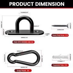Sprookber 304 Stainless Steel Pad Eye Snap Hooks M6 Heavy Duty Ceiling Hooks