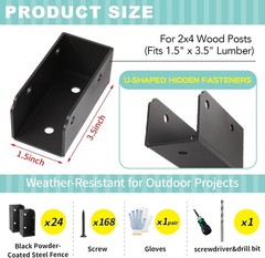 24 Pack U Shaped Deck Rail Bracket Kit Black Steel