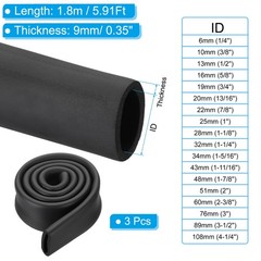 3Pcs Foam Pipe for Insulation Tubes 2″ (51mm) x 6Ft Black