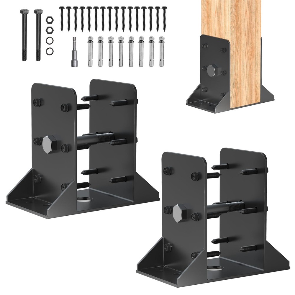 Black 6×6 Post Base Deck Railing Brackets Support Anchors Inner 5.6×5.6 2 PCS