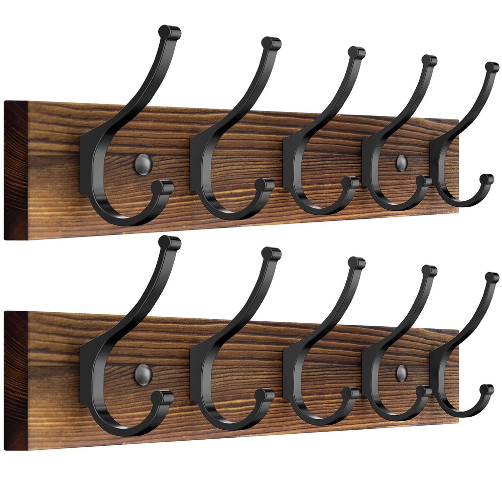 Optish 2 Pack Wooden Coat Rack Wall Mount 16.1 Rustic Coat Hanger Hooks 10
