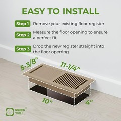 Floor Register 4×10, 2-Way Steel Vent Cover with Steel Damper, Walkable, Brow…