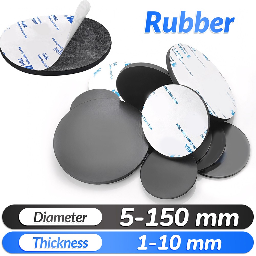 Solid Round Self Adhesive Rubber Pad Disc Sheet Gaskets Dia 5-150mm Thick 1-10mm