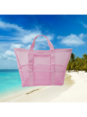 Large Capacity Waterproof Mesh Beach Tote Bag 1pc Pink Lightweight Collapsible