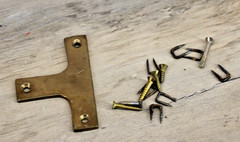 Vintage Mixed Hardware Lot Brass Mounting Bracket Screws Clips Misc Parts