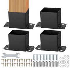 Carbon Steel 6×6 Post Base Kit — 4 Pcs, 5.6″x5.6″ Fit, Matte Black