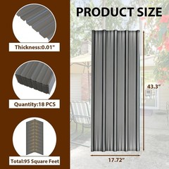 18PCS Galvanized Corrugated Metal Roof Panels Grey