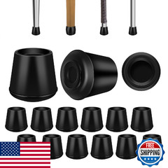 VOCOMO 1″ Round Rubber Chair Leg Tips Caps – Floor Protectors (Black, 12 Pack)