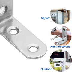 Lot L-Shaped Bracket Corner Brace Silver Stainless Steel Right Angle w/ Screws