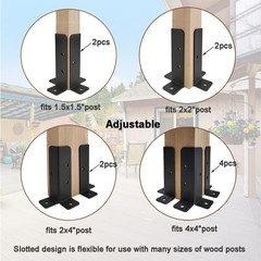 4Pcs Adjustable Deck Post Anchor Base Brackets Fit 1.5×1.5,2×2,2×4,4×4 Post,H…