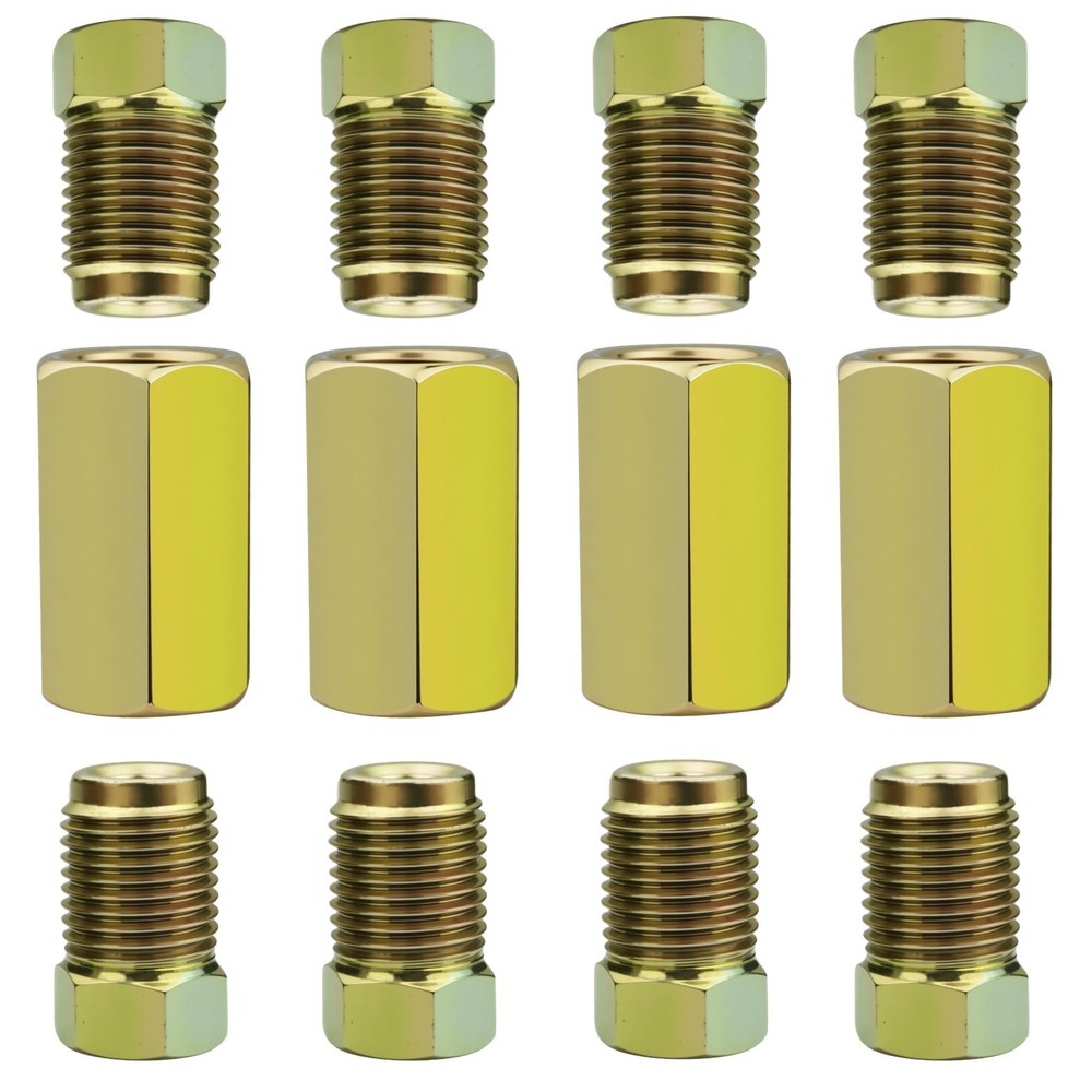 4 Sets of 3/16” Brake Line Tubing Unions (Connectors) with 8 Nuts (3/8 