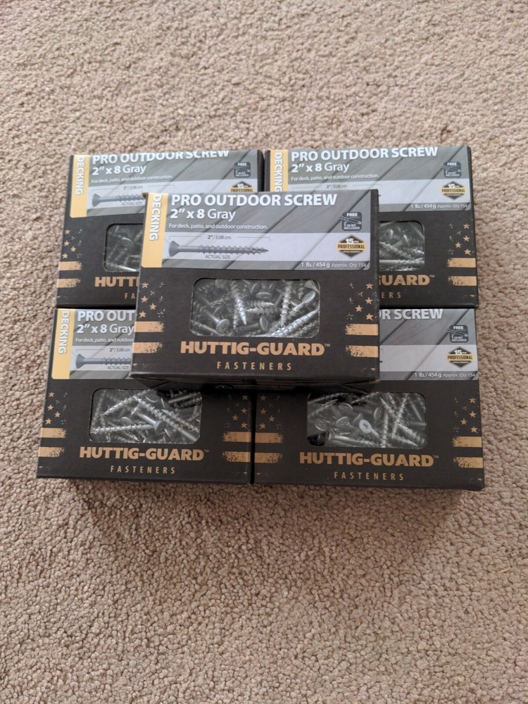 Lot Of 5 Pro 2″ x 8 Gray Flat Head Deck Screws 1lb T20 Star Drive