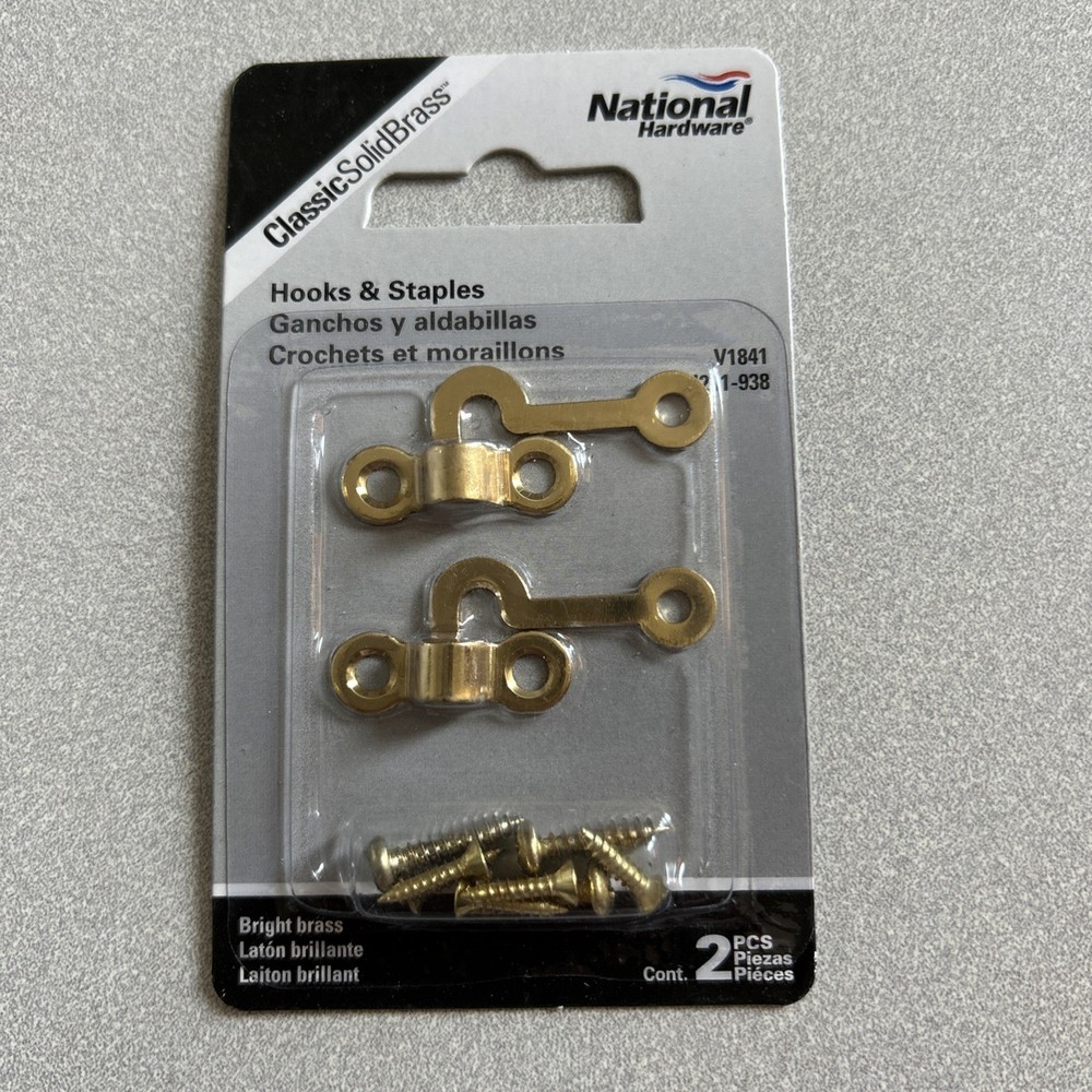 National Hardware N211-938 V1841 Hooks & Staples 2 Pieces ClassicNIP Solid Brass