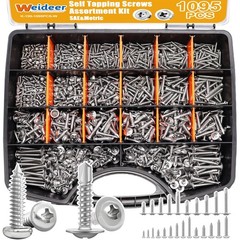 weideer 1095pcs Self Tapping Screws for Truss Head and Pan Head, Silver
