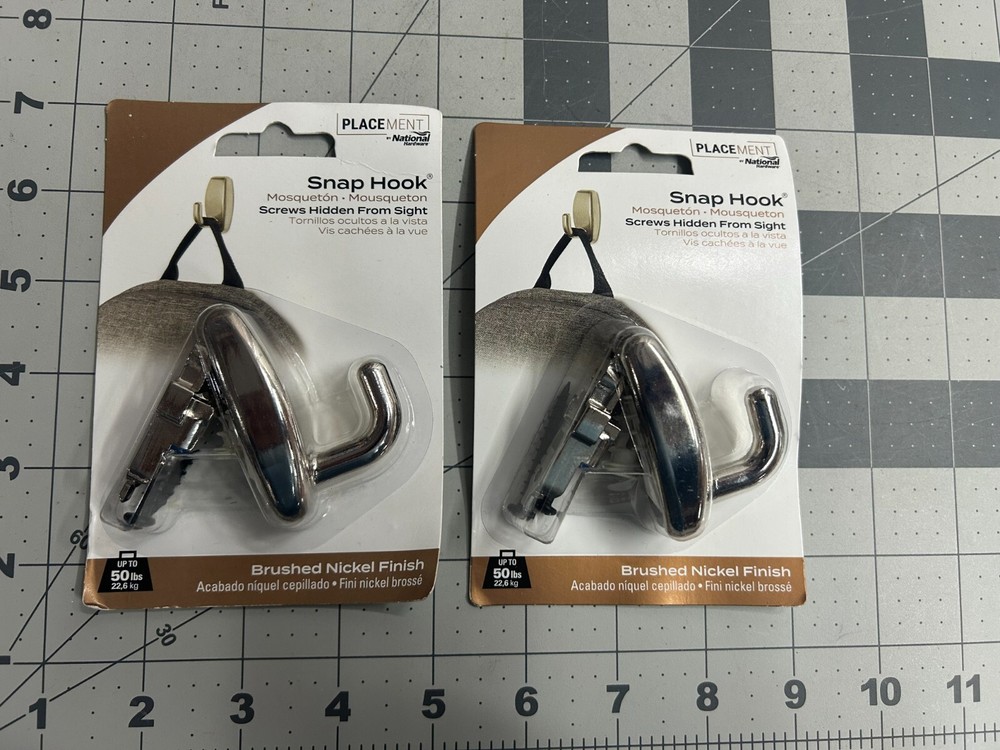 NEW 2-pack lot National Hardware N260-156 Brushed Nickel snap hook 50LB drywall