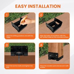10PCS 4×4 Post Base for Concrete Heavy Duty Black E-Coated 4×4 Post Bracket A…