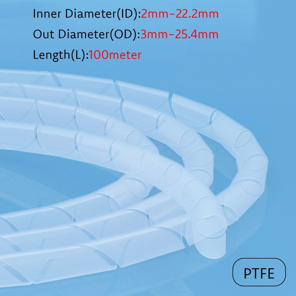 PTFE Spiral Cable Wrap Natural Flexible Cable Tidy Tube Trunking Wire Storage