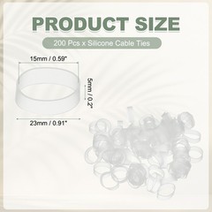 200Pcs Silicone Cable Ties, 15mm Silicone Rubber Bands, Transparent(23x5x1mm)