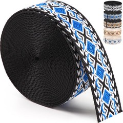 Jacquard Webbing 1.5 inch Cotton Webbing Straps for Bags Handles, Black and B…