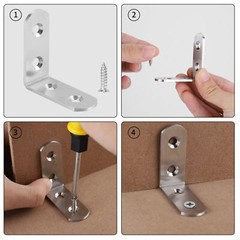 Lot L-Shaped Bracket Corner Brace Silver Stainless Steel Right Angle w/ Screws