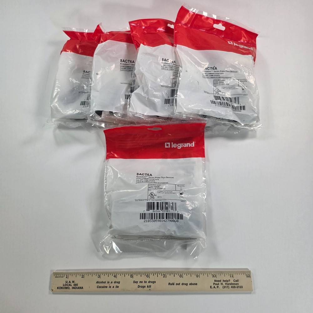 Lot of 5 Legrand Wiremold 8ACT6A Evolution 6 Port Communication Plate Ivory NEW
