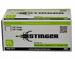 Stinger 940042 Staples 3/8″ Crown, 21GA, A-11 (5000 ct)