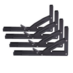 4X Black 12″ Folding Wall Hanging Black Shelf Bracket Heavy Duty L Corner Brace