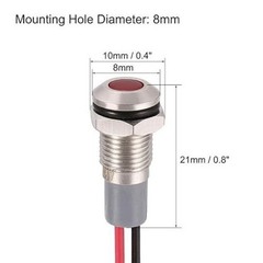 12V-24V AC/DC Waterproof Metal Shell Red LED Warning Light, 8mm Pan Color: Red