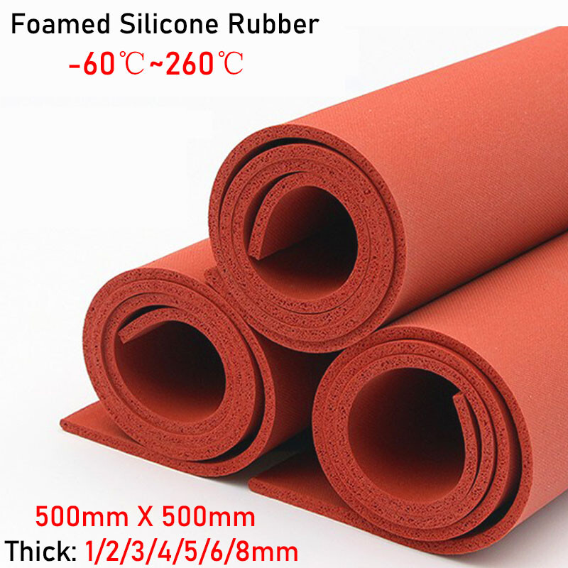 500x500mm Red Silicone Sponge Rubber Sheet Foam Rubber Seal Pad 1mm-8mm Thick