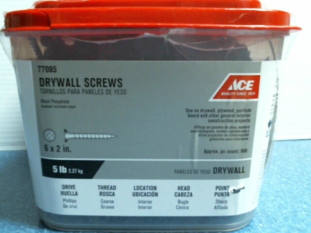Ace 77095, 6 x 2″ Black Phosphate Drywall Screws, Phillips, 5 lbs., FREE SHIP