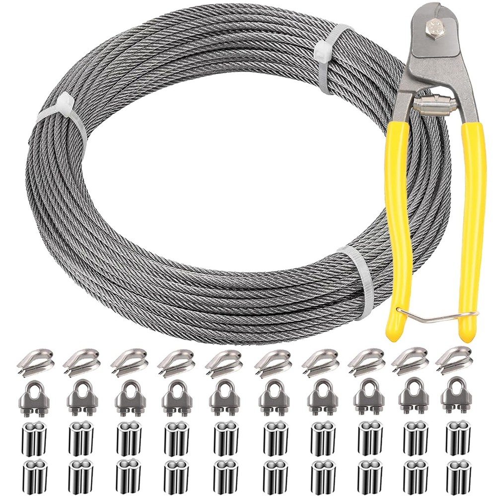1/8 Inch Stainless Steel Wire Rope Kit, 7×7 Strands, 100 ft Length, With Cabl…