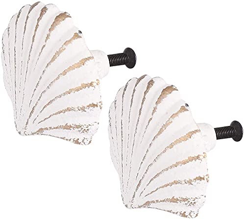DDRAUY 2 Pack Seashell Knobs Ocean Cabinet Pull 2.5 x 2.1 inches, White
