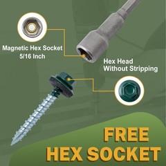LIONMAX Metal Roofing Screws #10 × 2 Inch, 300-PCS, x 2″, Forest Green