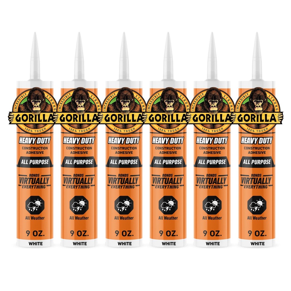 Gorilla Heavy Duty Construction Adhesive, White 9 Ounce (Pack of 6),