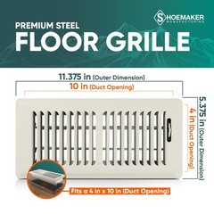 Shoemaker 4×10 Floor Register – Khaki Light Heavy Duty Metal Floor Vent Co