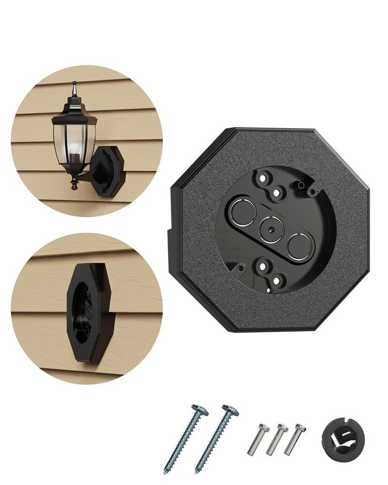Siding Mounting Block, 8141 Black Outdoor Light Mounting Kit with Built-in Elect