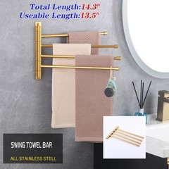Gerzwy Wall Mount Bath Towel Rack 4 Arms Hanger Towel Holder Bathroom Swing Arm