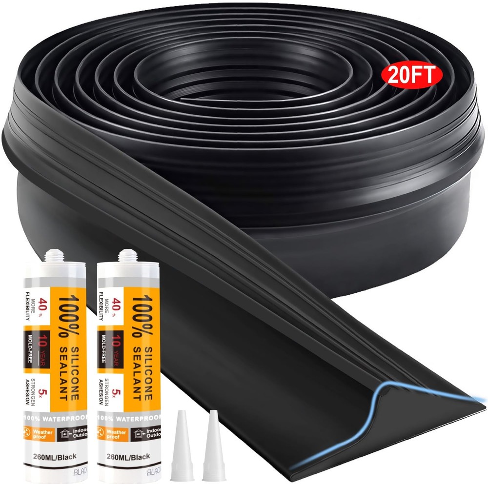 Jin&Bao Universal Garage Door Threshold Seal Strip 20FT Kit, 20 Feet, Black