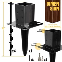 16″ No-Dig 4×4 Ground Spike Post Anchors – Powder-Coated Steel, Includes 4 Co…